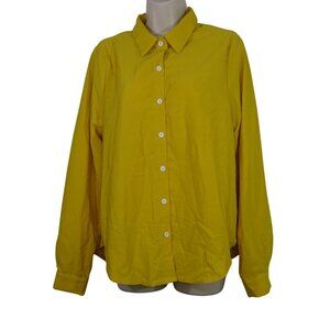 Yellow Gold Long Sleeve Collared Button Up Shirt Women Size L Casual Work